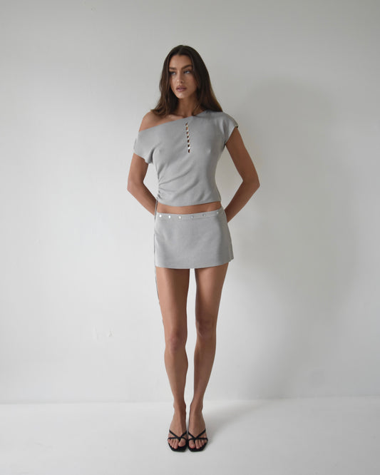 Knit Button Mini Skirt