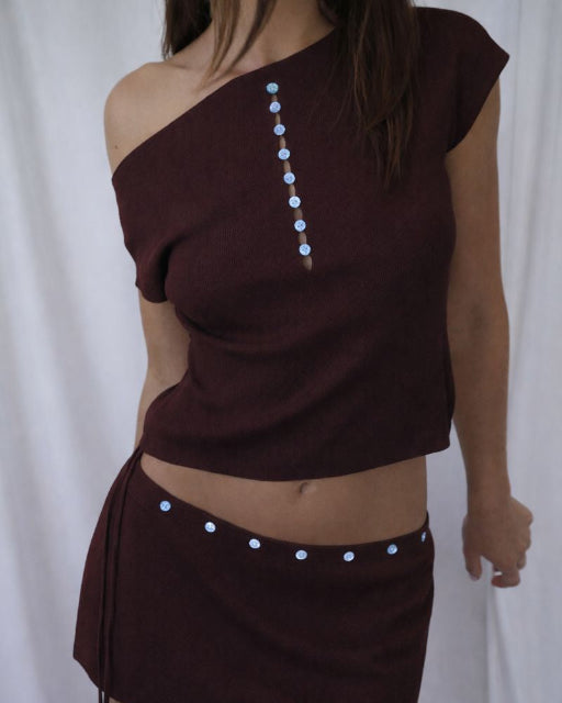 Knit Button Top | Espresso